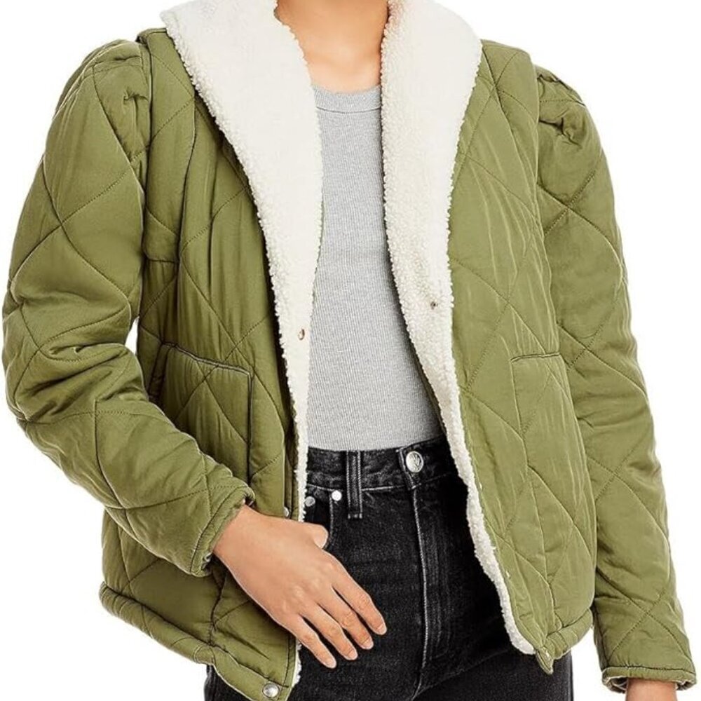 NWT Size Large Blank NYC Green Sherpa Quilted Puffer Jacket
